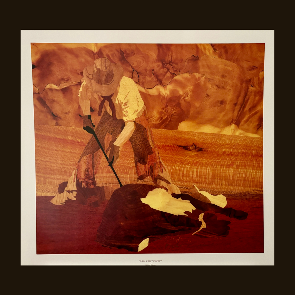 Skull Valley Cowboy Print – Handcrafted Wood Marquetry Art Print for Cabin or Home Décor