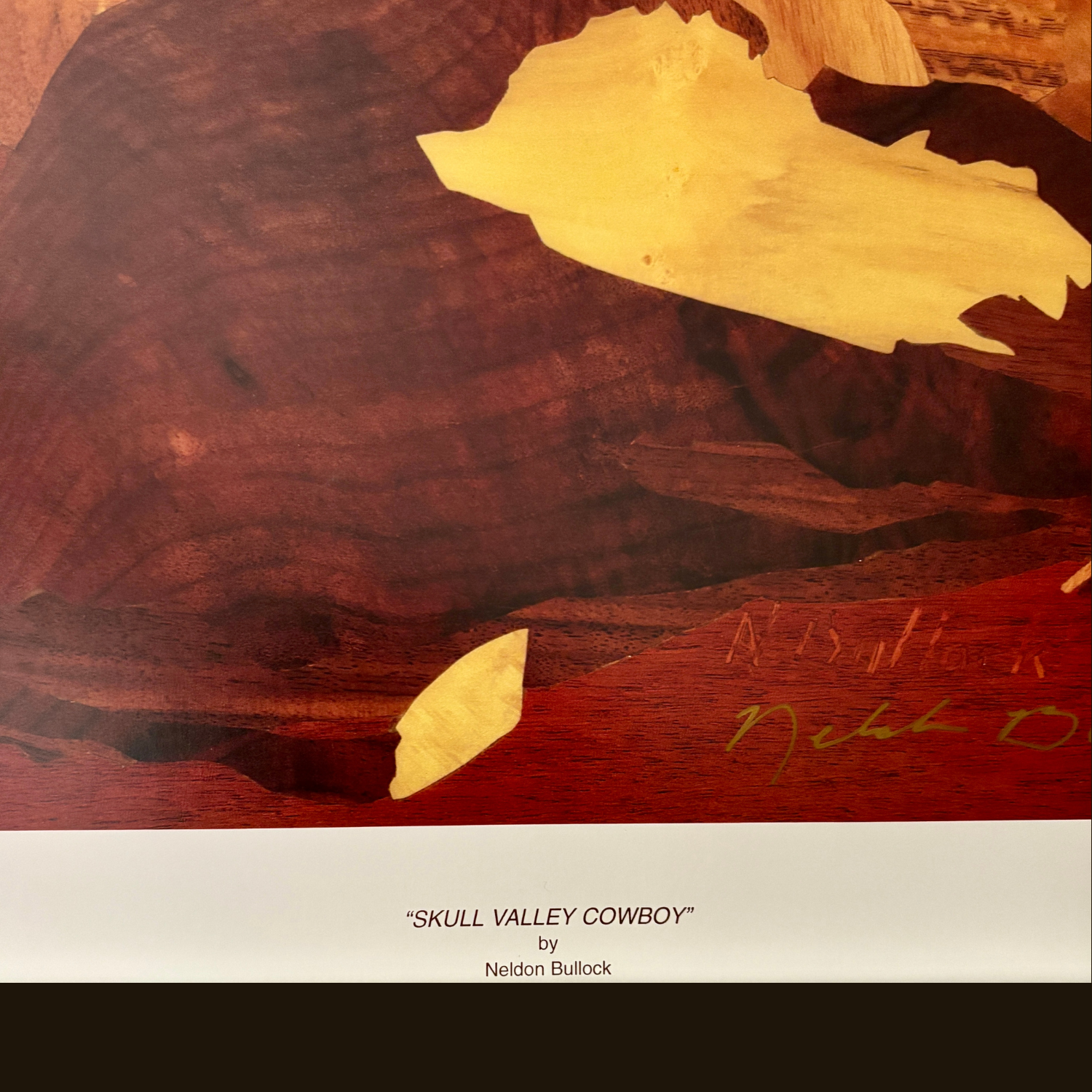 Skull Valley Cowboy Print – Handcrafted Wood Marquetry Art Print for Cabin or Home Décor