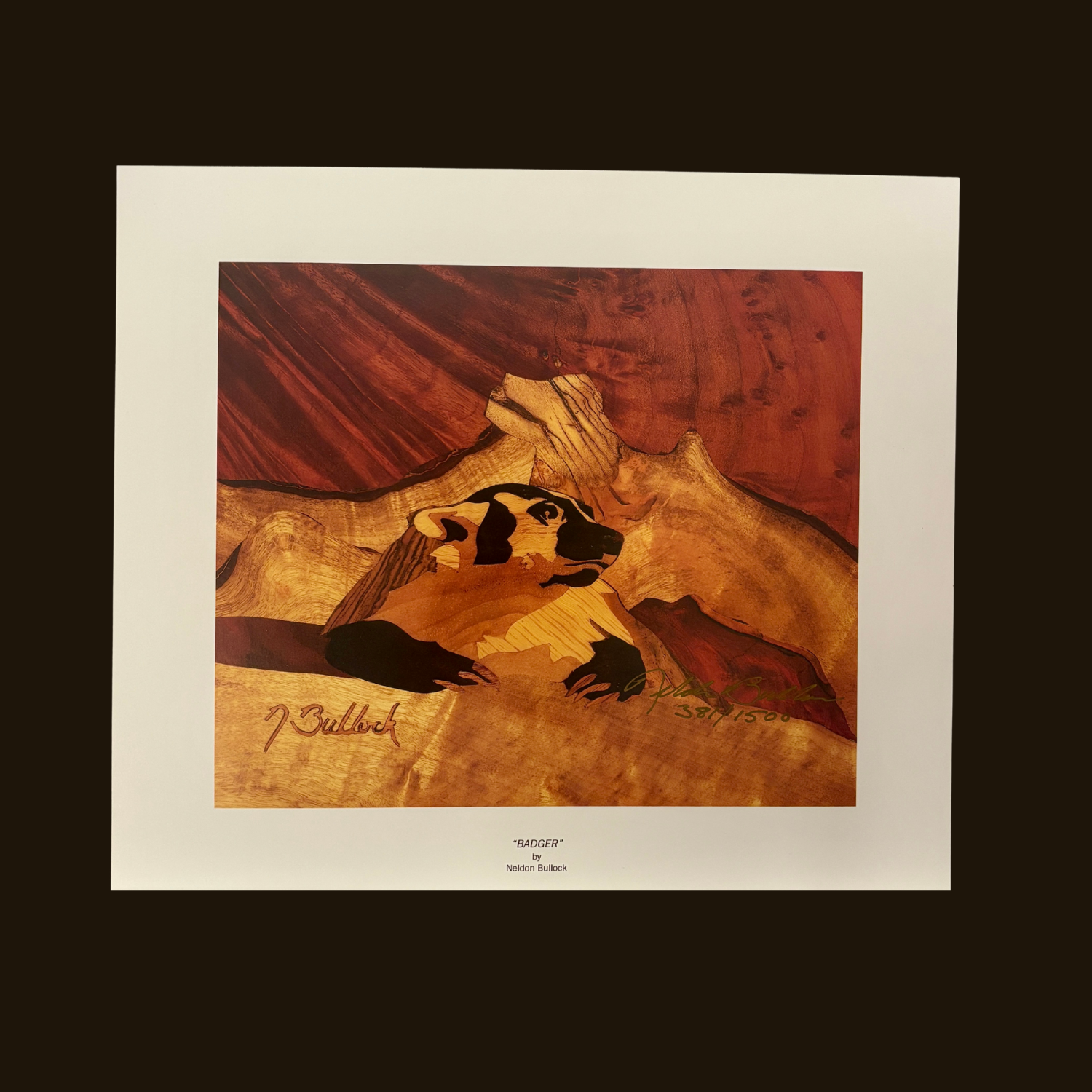 Badger-front-neldon-bullock-marquetry-art-print